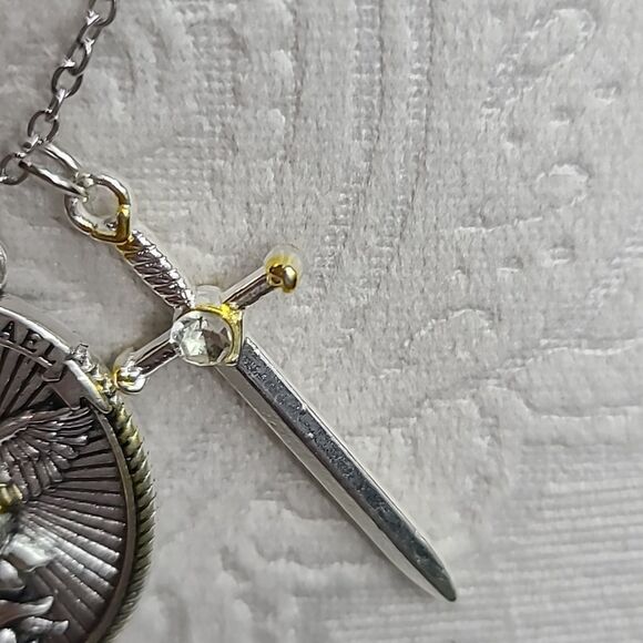 Saint Michael Sword Protection Archangel Necklace Pendant Religious Jewelry - Picture 9 of 11